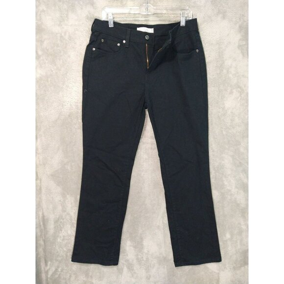 Levis 505 Jeans Womens 10 Short Black Denim Straight Leg Mid Rise Stretch - Picture 1 of 10